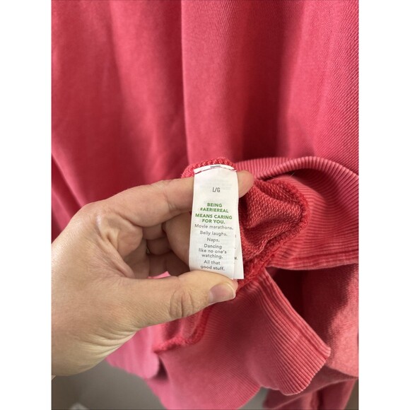 Aerie Women’s Oversized Coral Crew Neck Sweatshirt Size Large Pullover - Picture 5 of 7